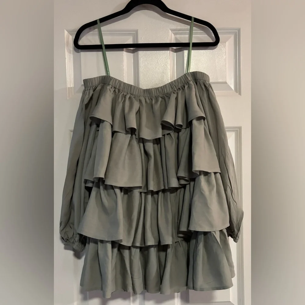 Kelsis Off-Shoulder Ruffle Dress in Sage Green, size Small - Picture 3 of 7
